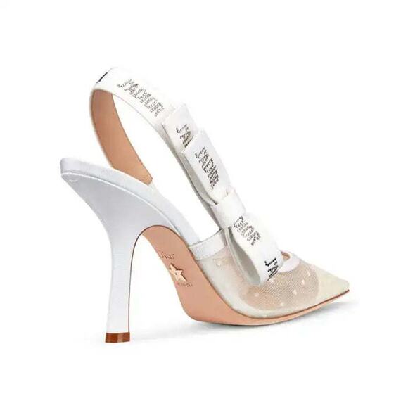 Dior Jadior White Plumetis Polka Crystal Ribbon Slingback Sandal Heel Pump 42 - Picture 8 of 12